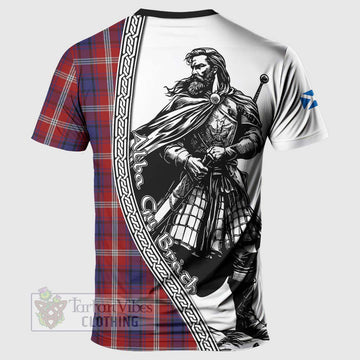 Ainslie Tartan Clan Crest T-Shirt with Highlander Warrior Celtic Style