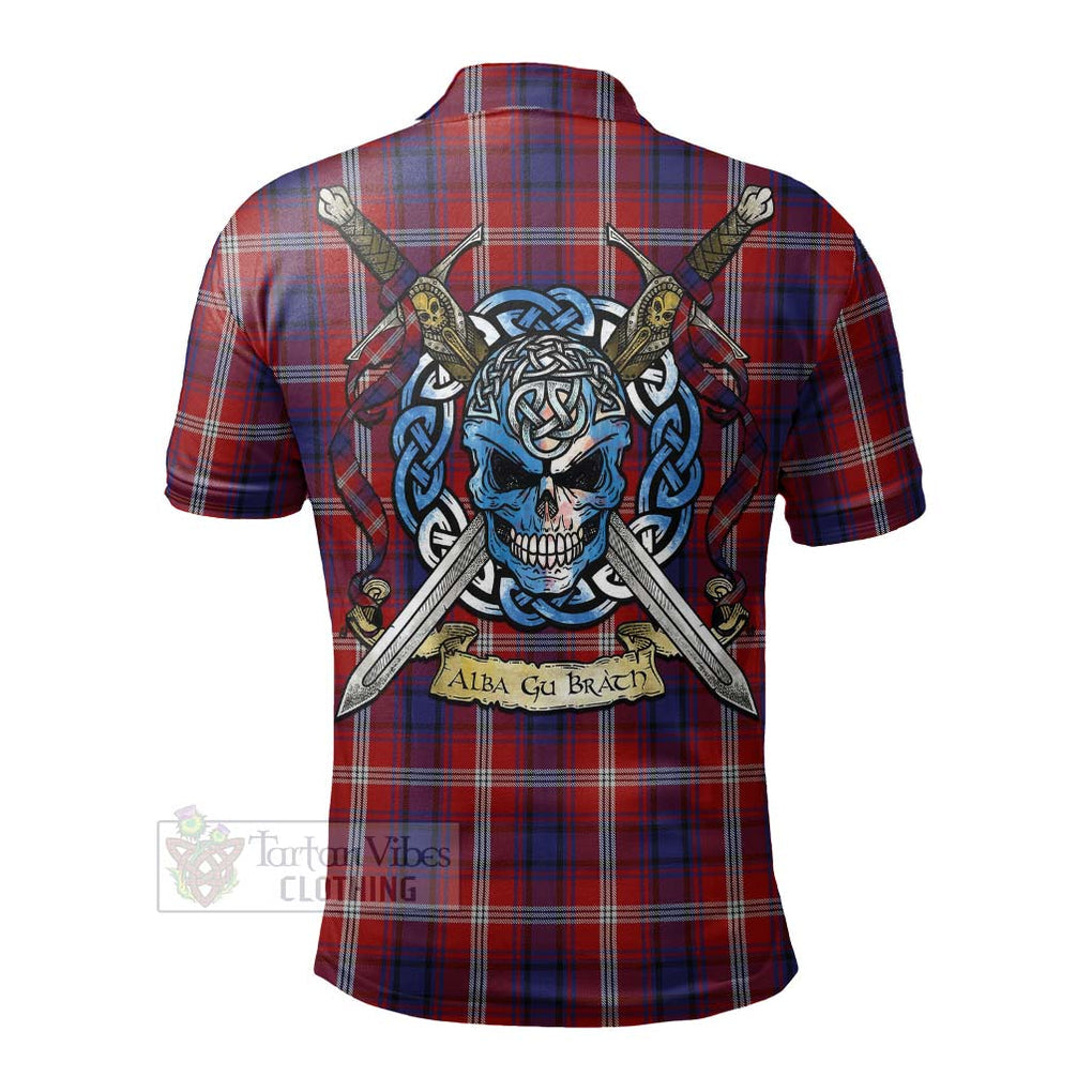 Tartan Vibes Clothing Ainslie Tartan Polo Shirt with Family Crest Celtic Skull Style