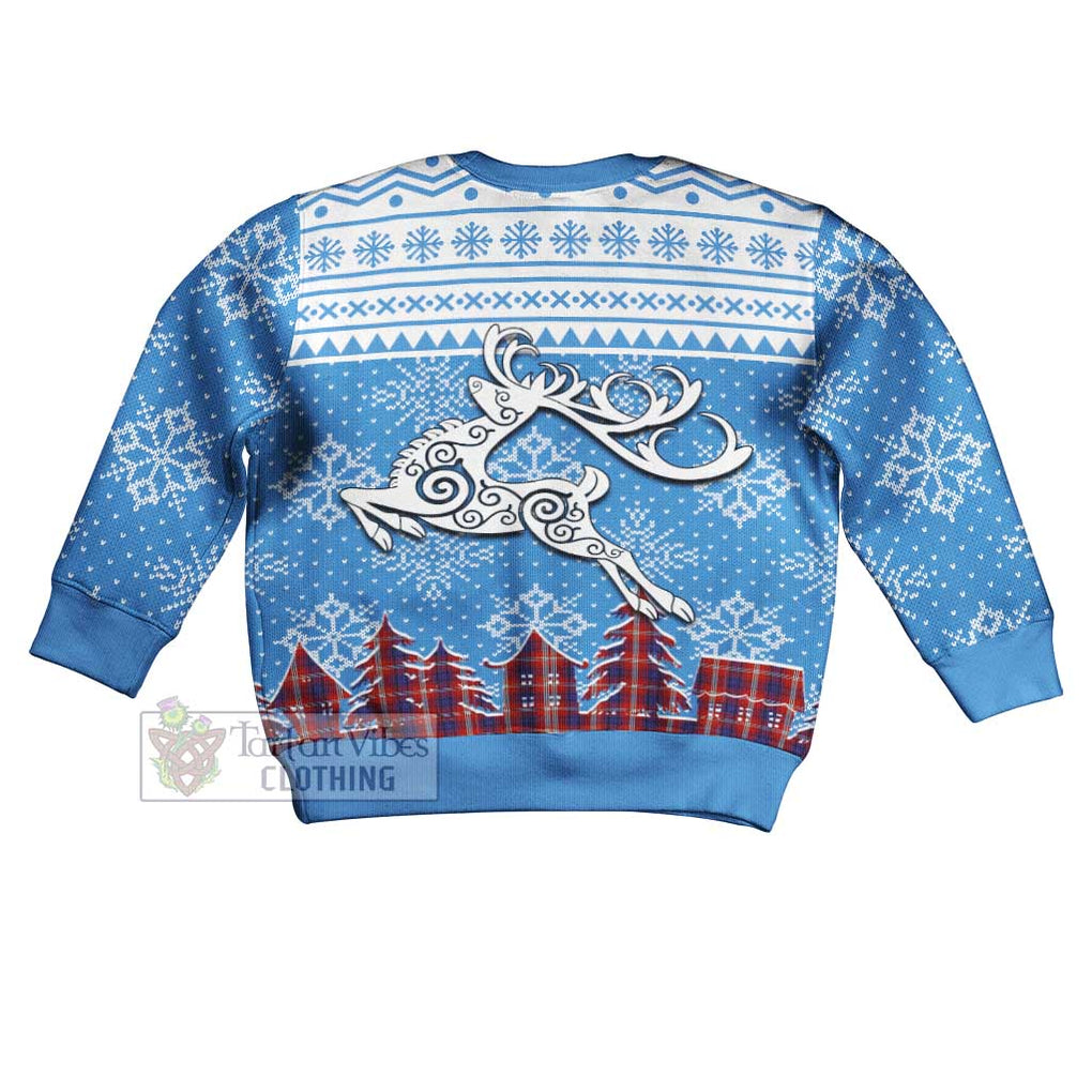 Tartan Vibes Clothing Ainslie Clan Christmas Kid Ugly Sweater with Tartan and Celtic Raindeer Style