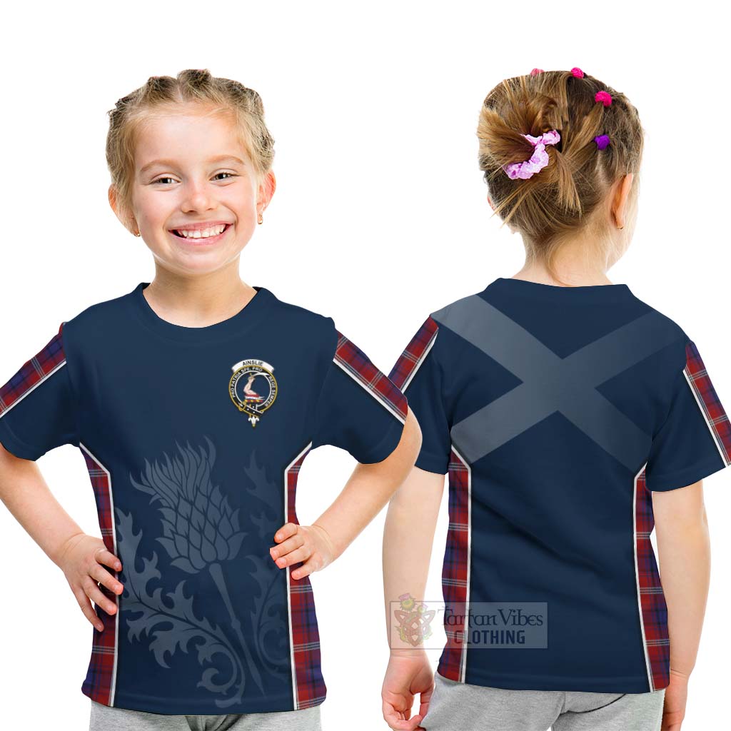 Tartan Vibes Clothing Ainslie Tartan Kid T-Shirt with Family Crest and Scottish Thistle Vibes Sport Style