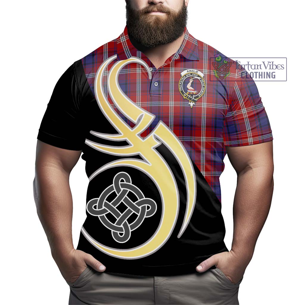 Ainslie Tartan Polo Shirt with Family Crest and Celtic Symbol Style - Tartan Vibes Clothing