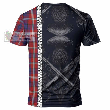 Ainslie Tartan T-Shirt with Family Crest Cross Sword Thistle Celtic Vibes