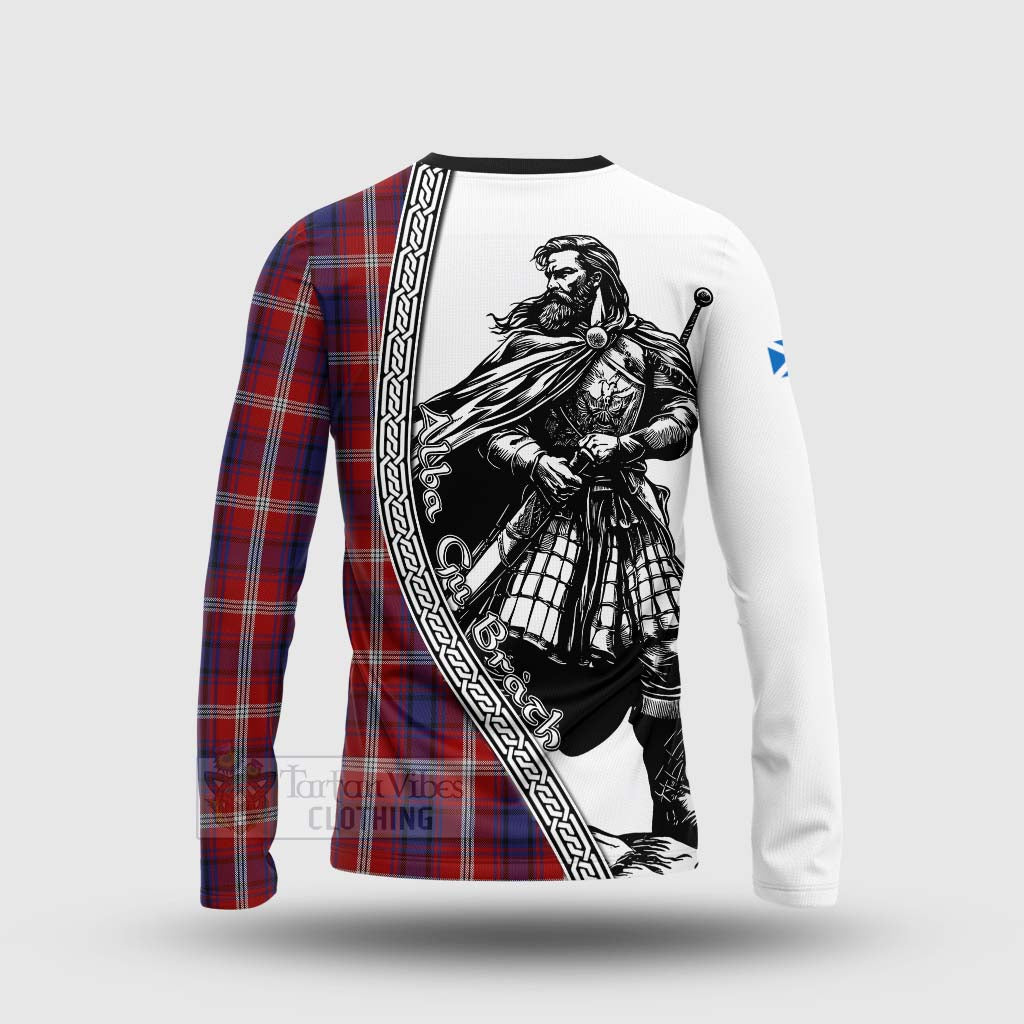 Tartan Vibes Clothing Ainslie Tartan Clan Crest Long Sleeve T-Shirt with Highlander Warrior Celtic Style