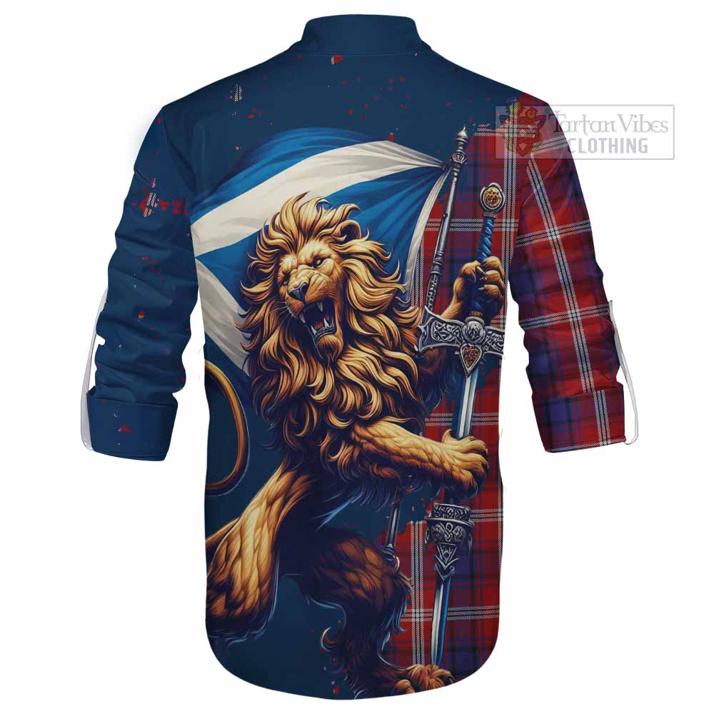 Tartan Vibes Clothing Ainslie Tartan Family Crest Ghillie Kilt Shirt with Scottish Majestic Lion