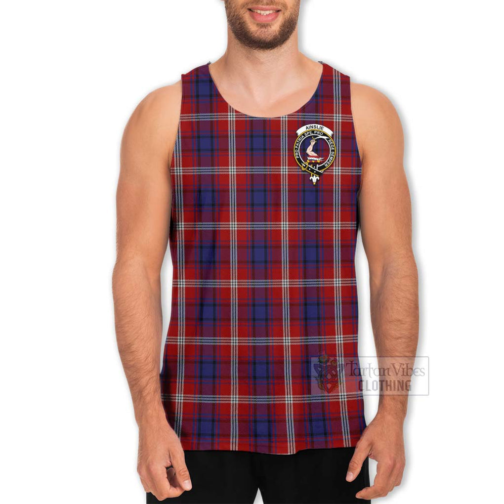 Tartan Vibes Clothing Ainslie Tartan Men's Tank Top with Family Crest Celtic Skull Style