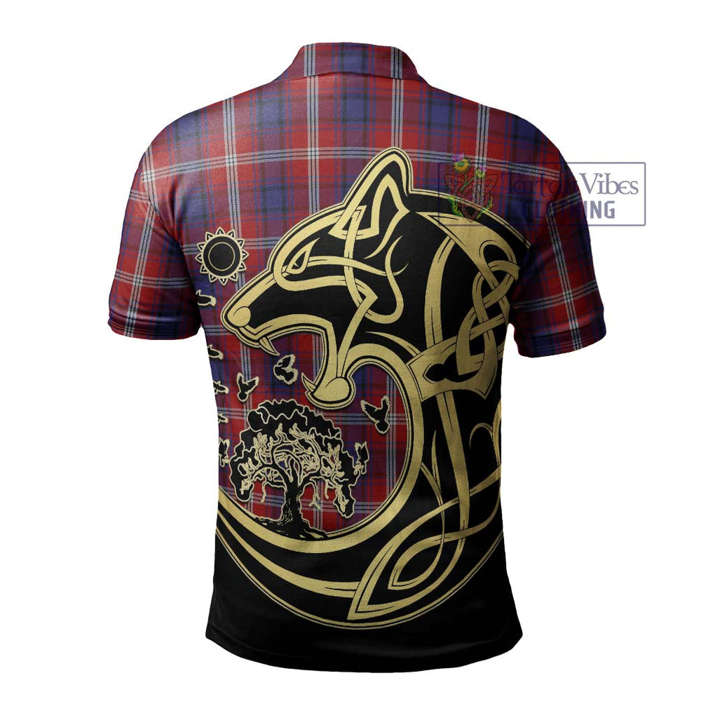 Ainslie Tartan Polo Shirt with Family Crest Celtic Wolf Style - Tartanvibesclothing Shop