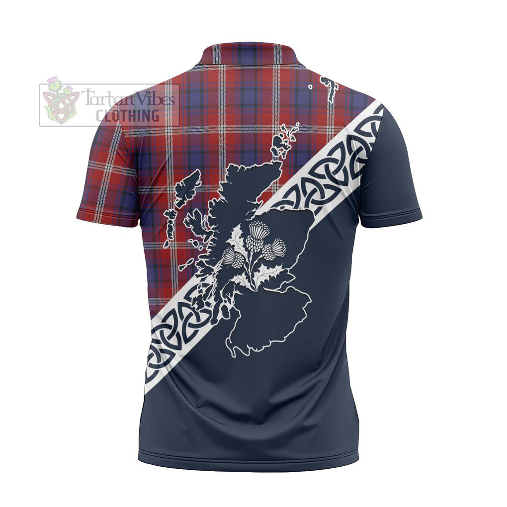 Tartan Vibes Clothing Ainslie Tartan Zipper Polo Shirt Featuring Thistle and Scotland Map