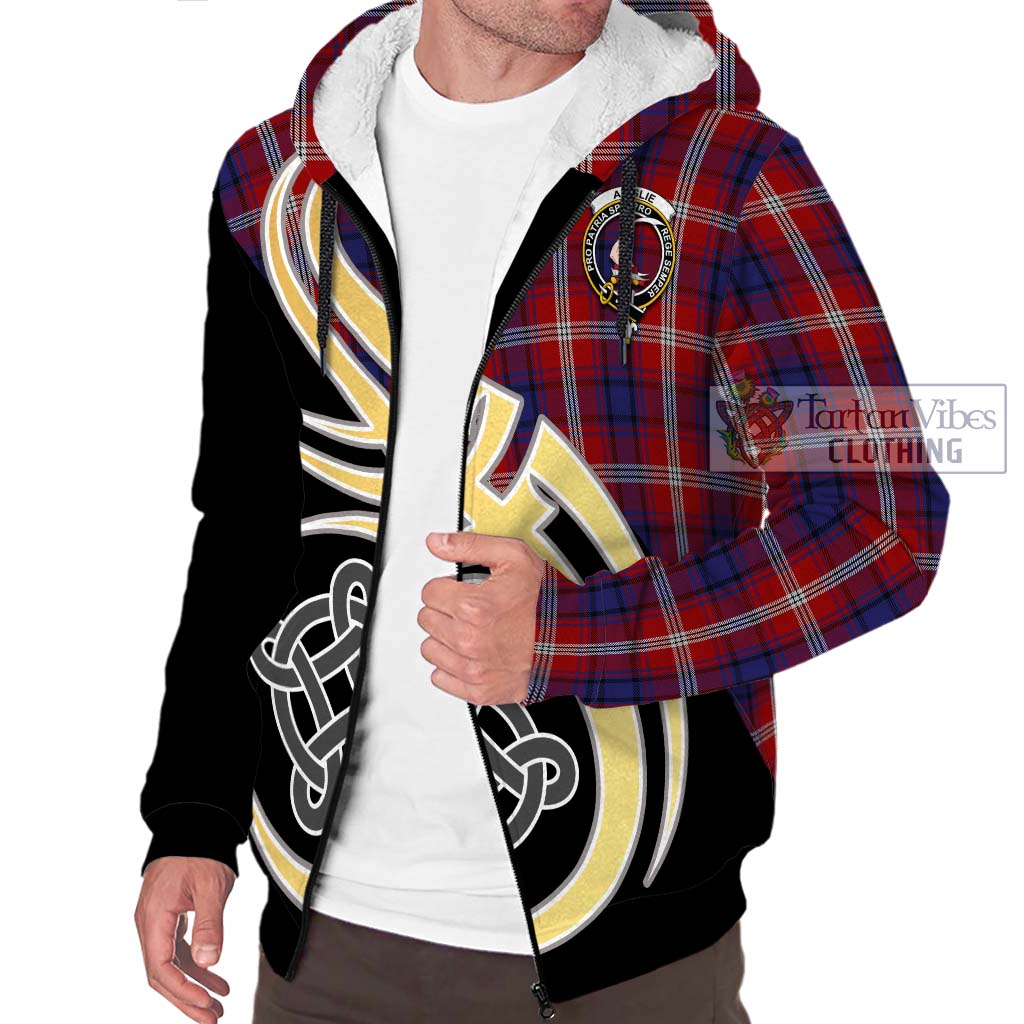 Ainslie Tartan Sherpa Hoodie with Family Crest and Celtic Symbol Style - Tartan Vibes Clothing