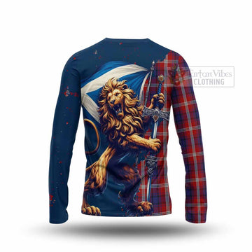 Ainslie Tartan Family Crest Long Sleeve T-Shirt with Scottish Majestic Lion