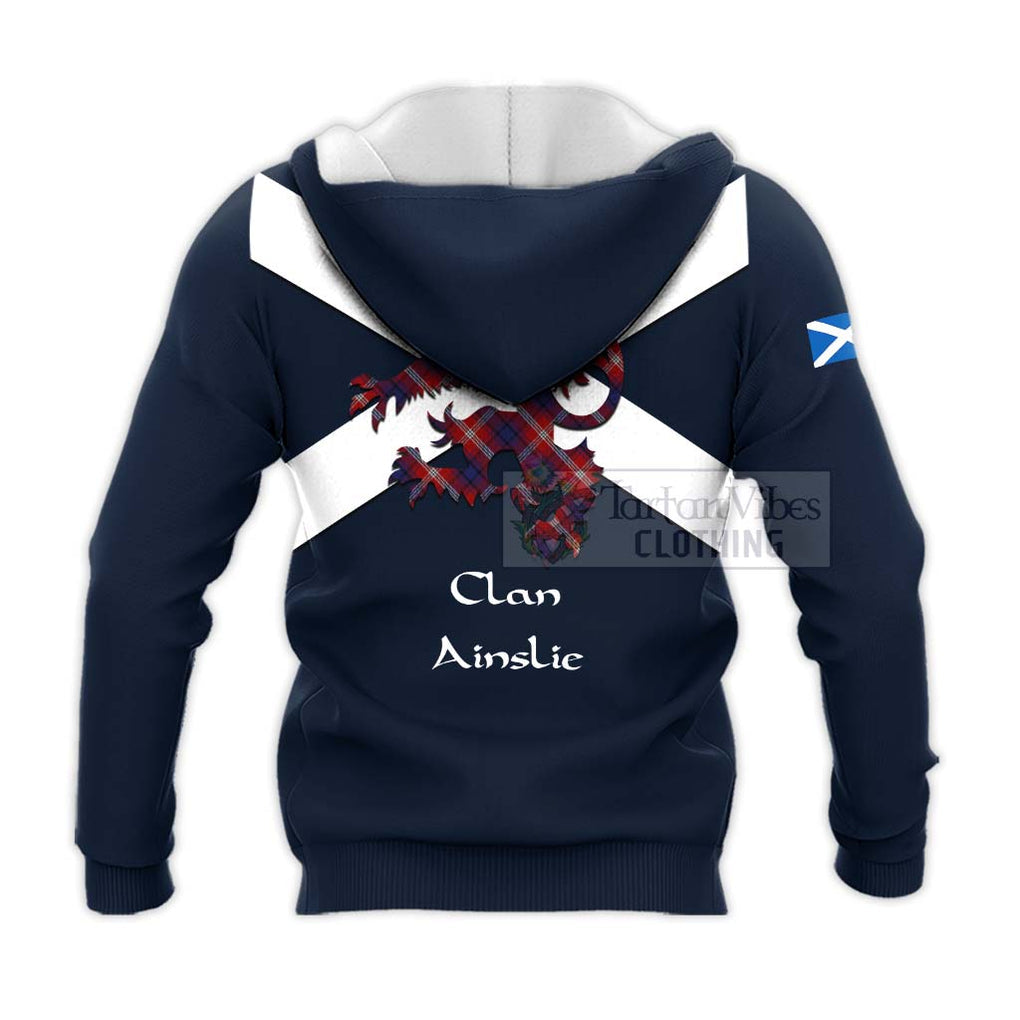 Tartan Vibes Clothing Ainslie Tartan Lion Rampant Knitted Hoodie – Proudly Display Your Heritage with Alba Gu Brath and Clan Name