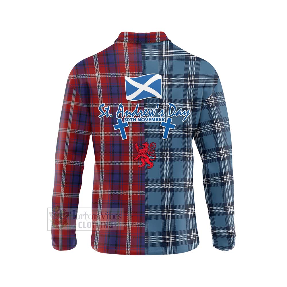 Tartan Vibes Clothing Ainslie Tartan Long Sleeve Polo Shirt Happy St. Andrew's Day Half Tartan Style