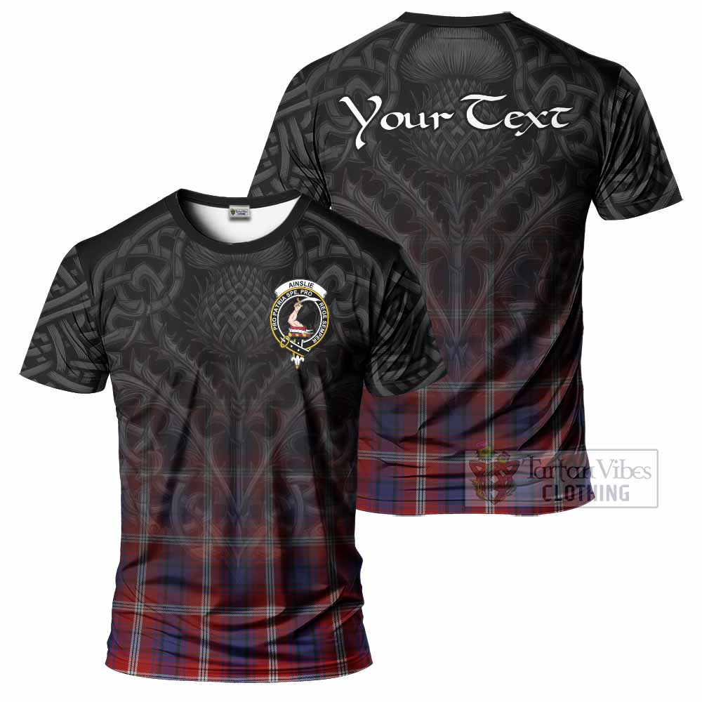 Tartan Vibes Clothing Ainslie Tartan T-Shirt with Family Crest Celtic Thistle Vibes