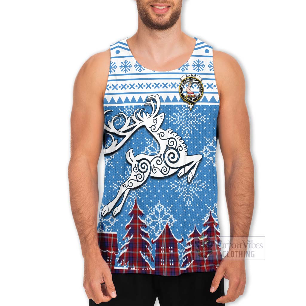 Tartan Vibes Clothing Ainslie Clan Christmas Men's Tank Top Celtic Reindeer Style