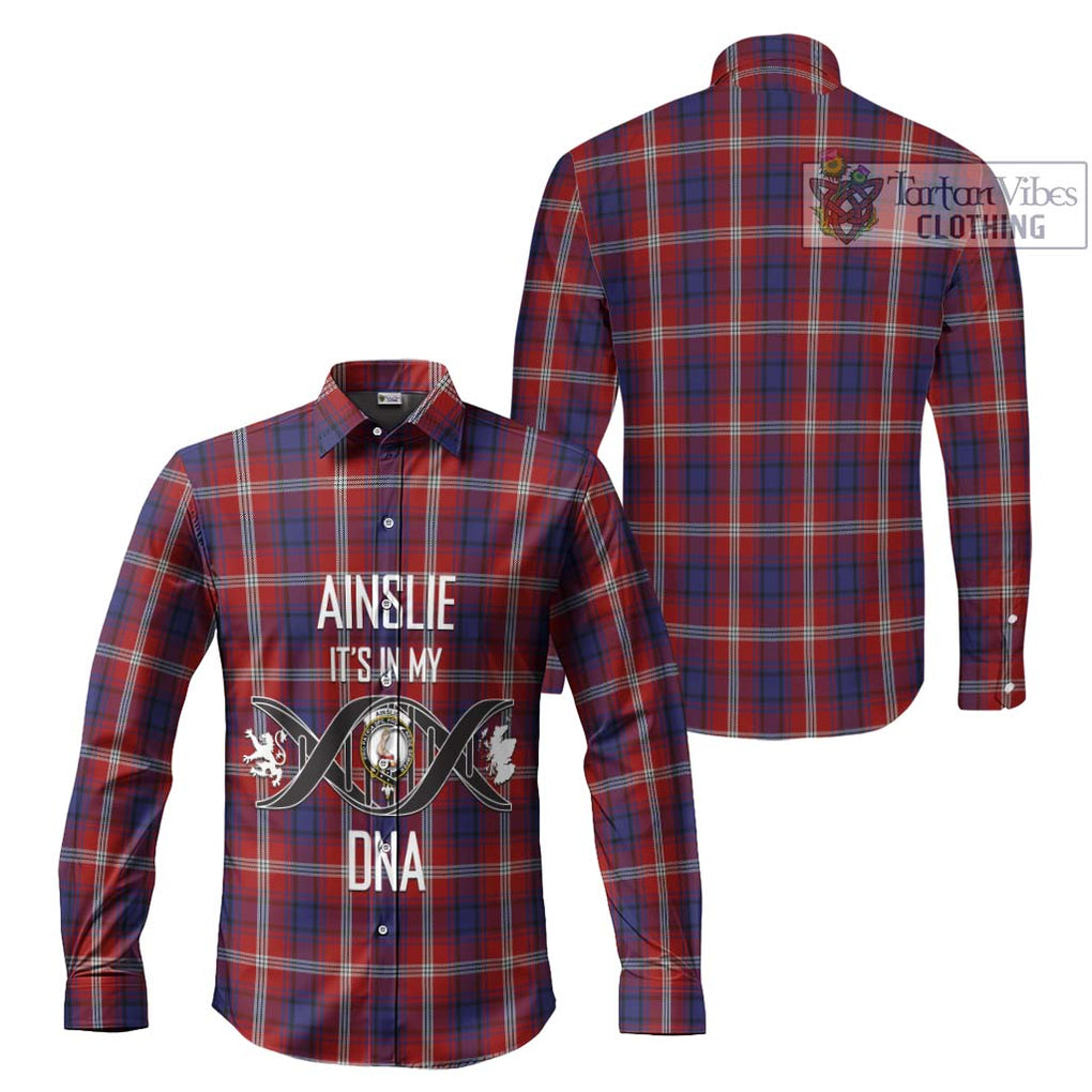 Ainslie Tartan Long Sleeve Button Shirt with Family Crest DNA In Me Style Men's Shirt - Tartanvibesclothing Shop