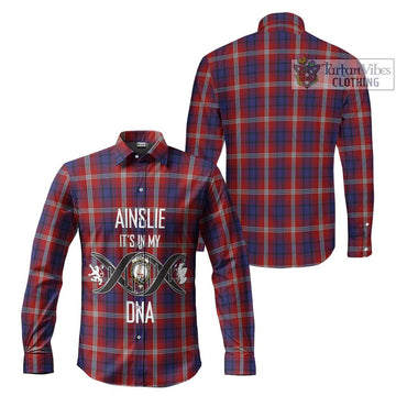 Ainslie Tartan Long Sleeve Button Shirt with Family Crest DNA In Me Style