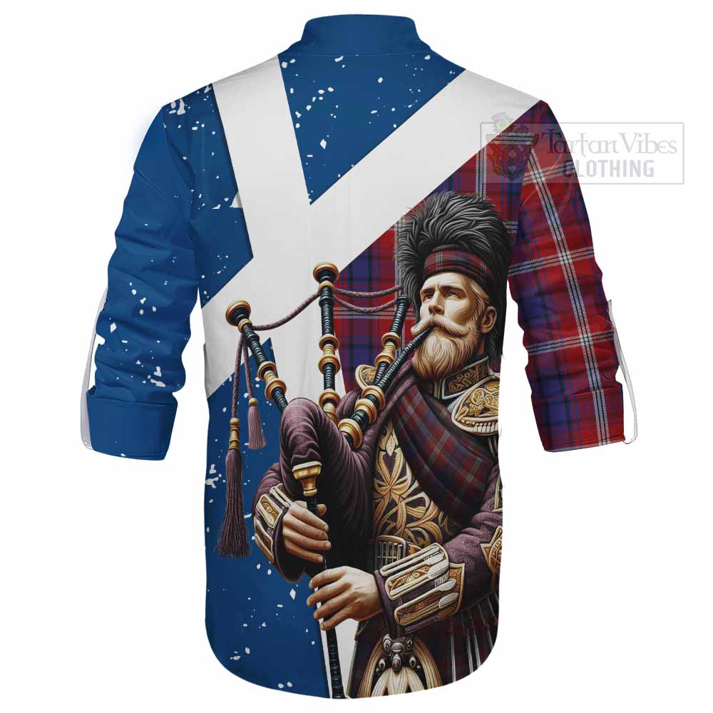 Tartan Vibes Clothing Ainslie Tartan Ghillie Kilt Shirt with Family Crest Scottish Bagpiper Vibes