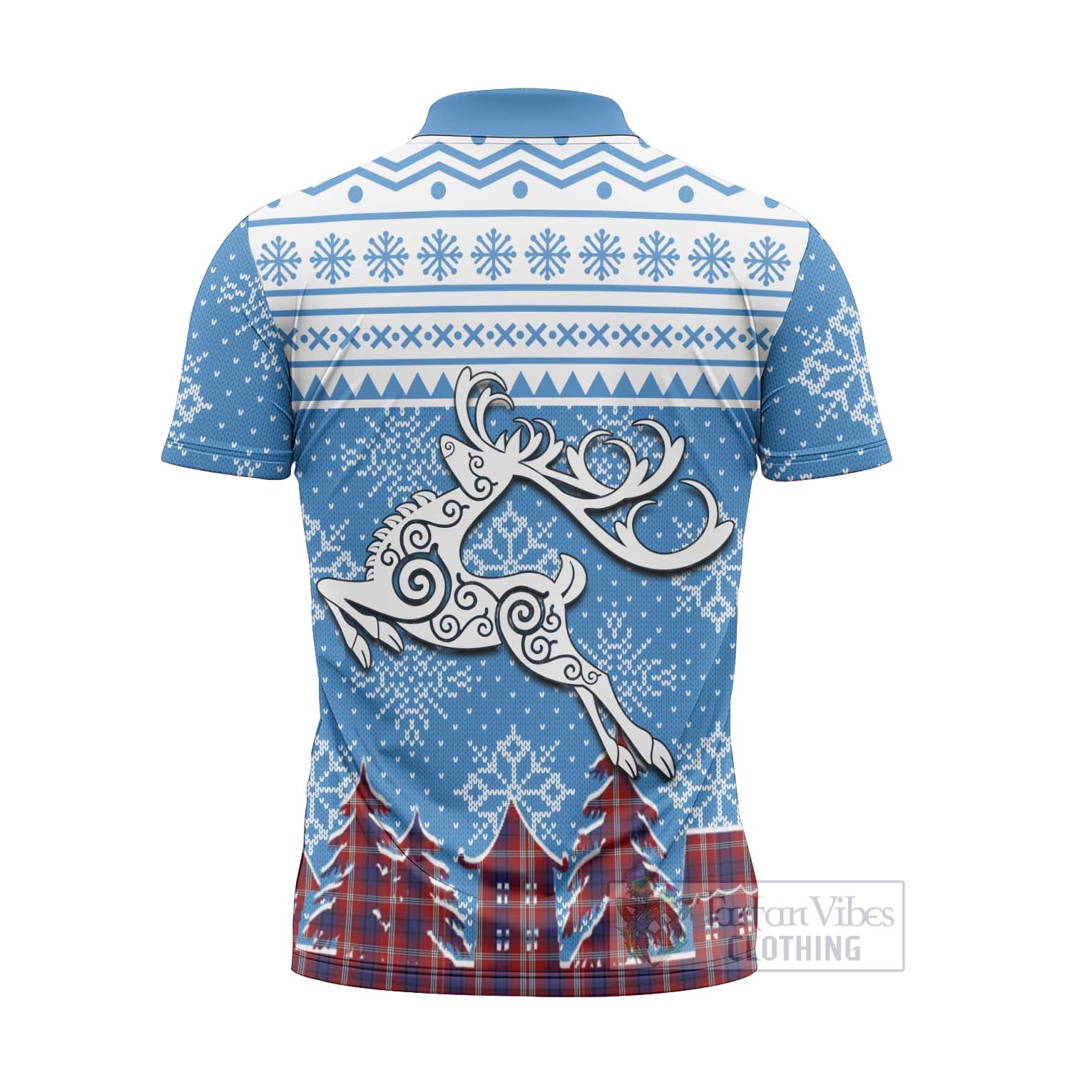 Tartan Vibes Clothing Ainslie Clan Christmas Zipper Polo Shirt Celtic Reindeer Style