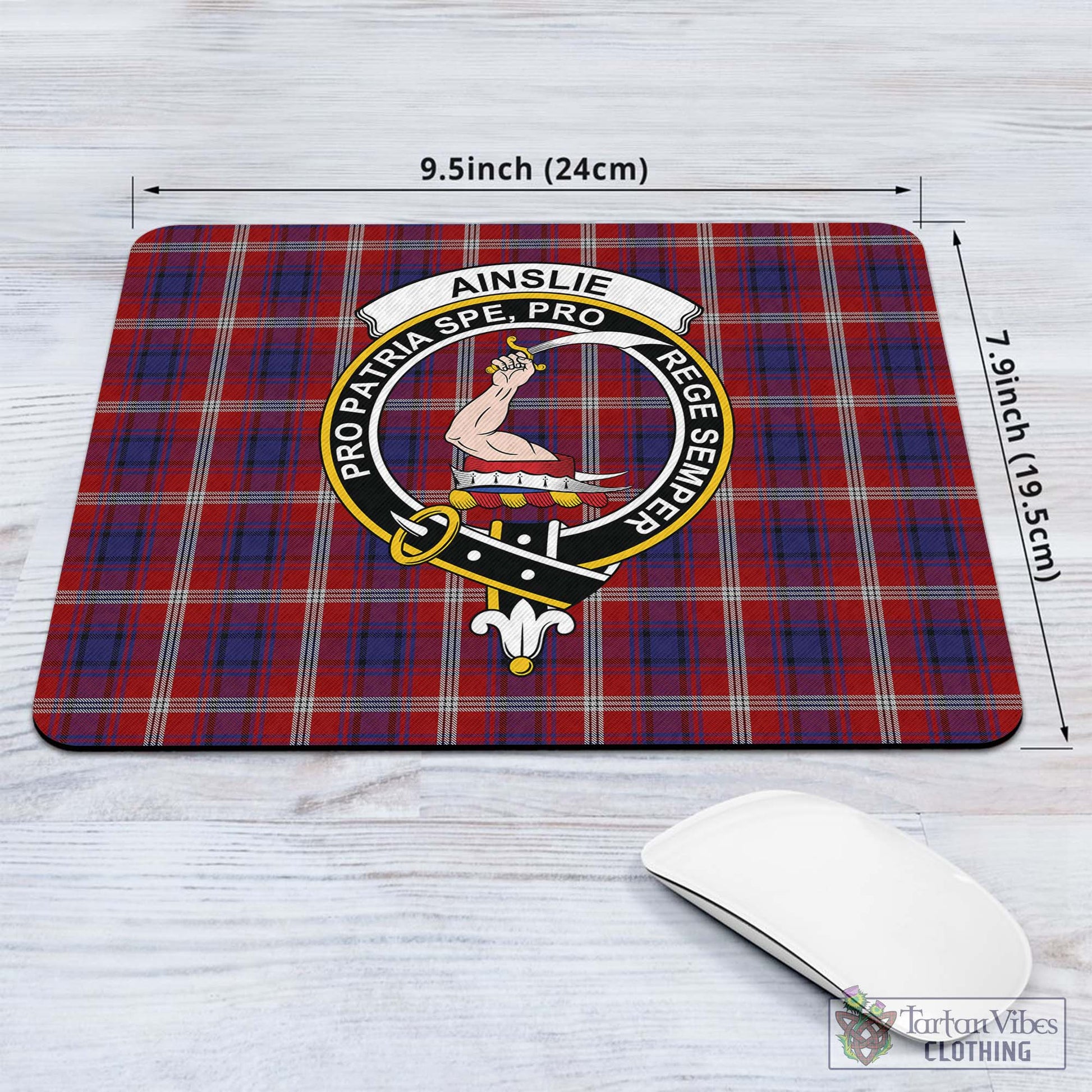 Tartan Vibes Clothing Ainslie Tartan Mouse Pad with Family Crest