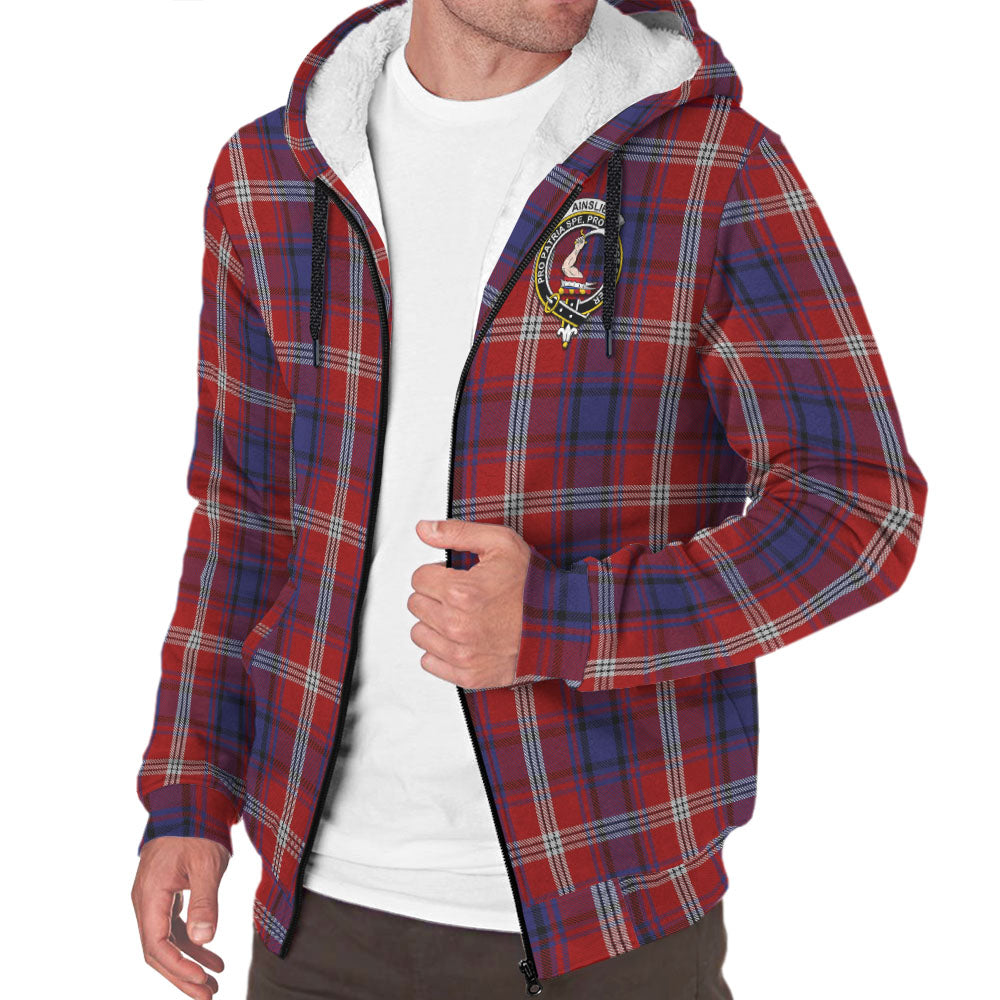 Ainslie Tartan Sherpa Hoodie with Family Crest - Tartanvibesclothing