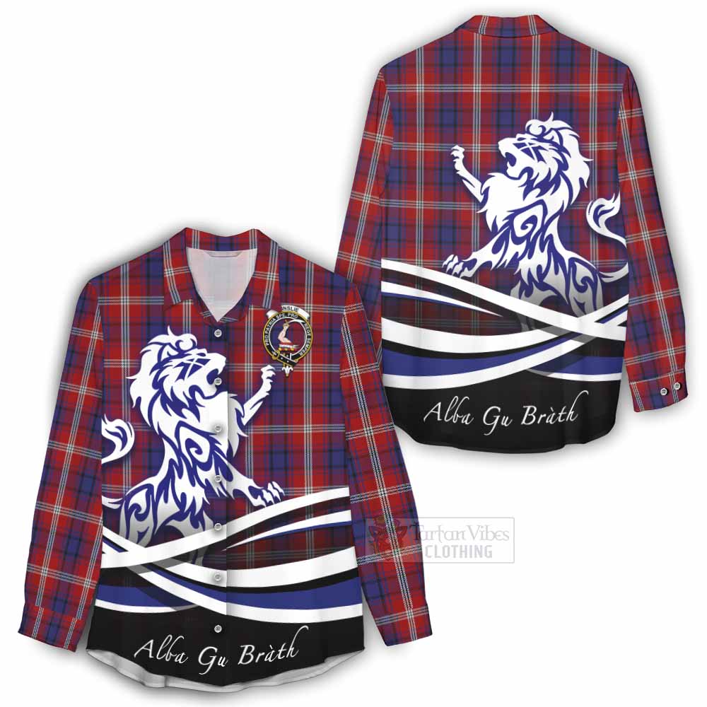 Tartan Vibes Clothing Ainslie Tartan Women's Casual Shirt with Alba Gu Brath Regal Lion Emblem