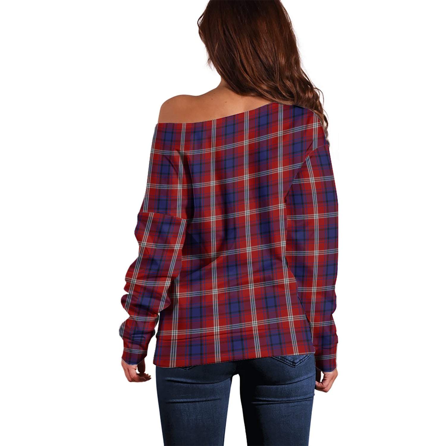 Ainslie Tartan Off Shoulder Women Sweater with Family Crest - Tartanvibesclothing