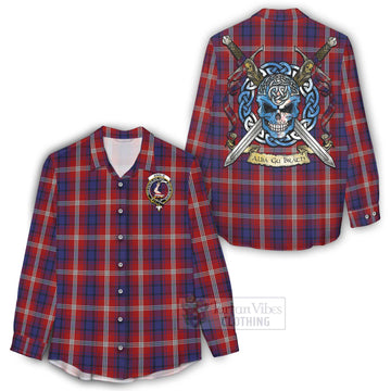 Ainslie Tartan Women's Casual Shirt with Family Crest Celtic Skull Style