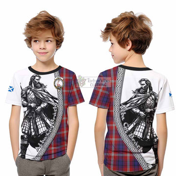 Ainslie Tartan Clan Crest Kid T-Shirt with Highlander Warrior Celtic Style