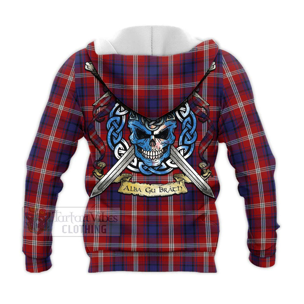 Tartan Vibes Clothing Ainslie Tartan Knitted Hoodie with Family Crest Celtic Skull Style