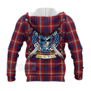 Ainslie Tartan Knitted Hoodie with Family Crest Celtic Skull Style