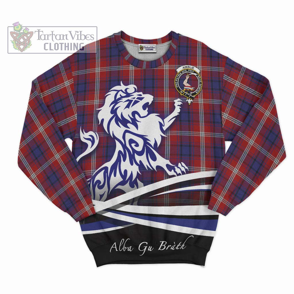 Ainslie Tartan Sweatshirt with Alba Gu Brath Regal Lion Emblem - Tartanvibesclothing Shop