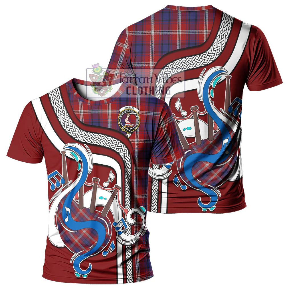 Ainslie Tartan T-Shirt with Epic Bagpipe Style - Tartanvibesclothing Shop