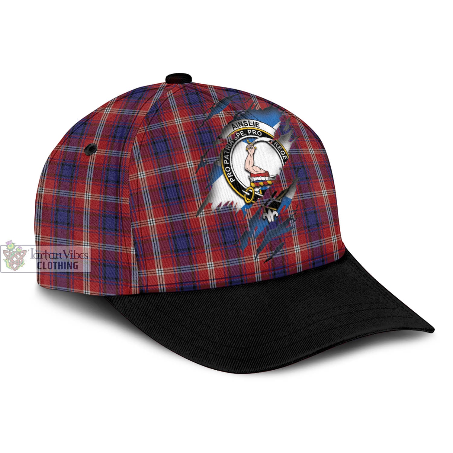 Tartan Vibes Clothing Ainslie Tartan Classic Cap with Family Crest In Me Style