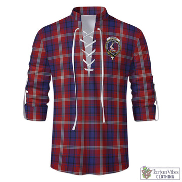 Ainslie Tartan Men's Scottish Traditional Jacobite Ghillie Kilt Shirt with Family Crest