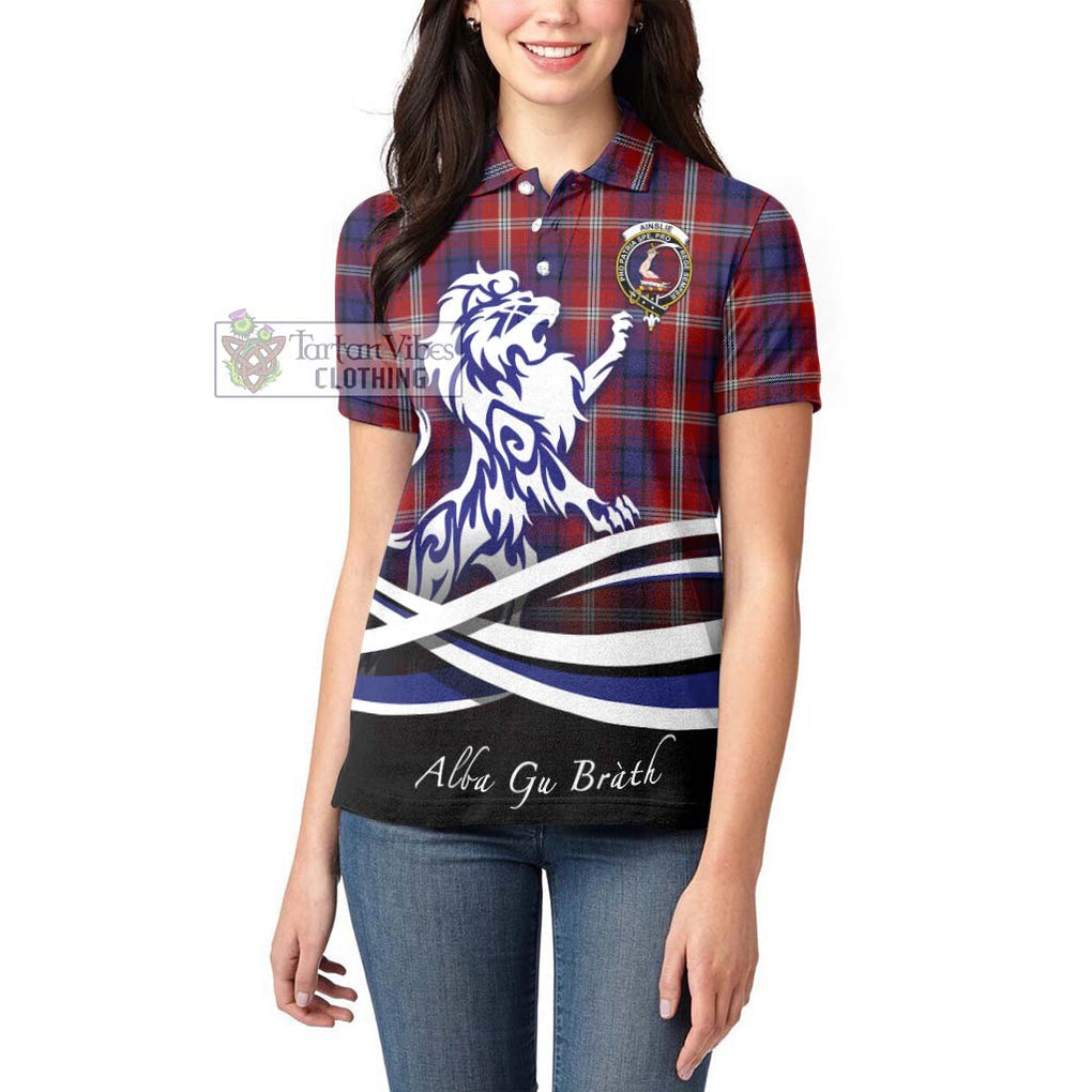 Ainslie Tartan Women's Polo Shirt with Alba Gu Brath Regal Lion Emblem - Tartanvibesclothing Shop