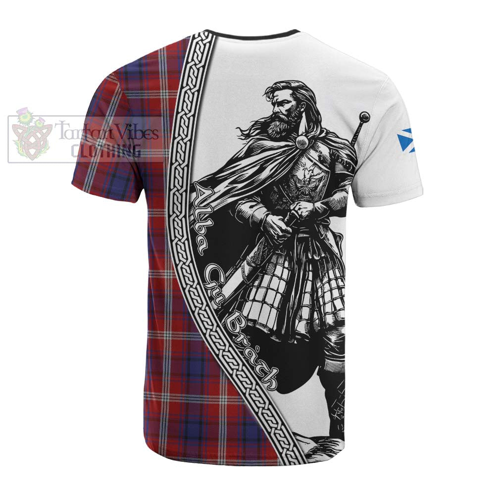 Ainslie Tartan Clan Crest Cotton T-shirt with Highlander Warrior Celtic Style