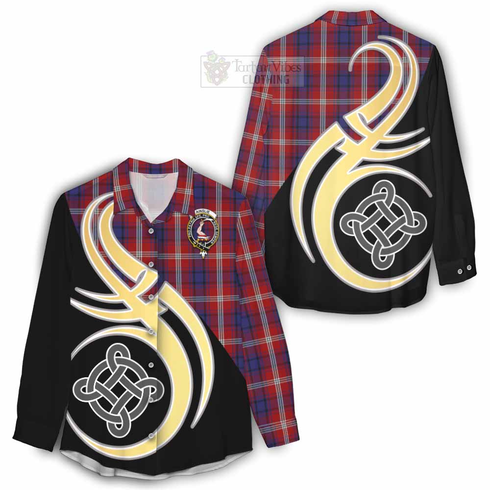 Tartan Vibes Clothing Ainslie Tartan Women's Casual Shirt with Family Crest and Celtic Symbol Style