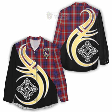 Ainslie Tartan Women's Casual Shirt with Family Crest and Celtic Symbol Style