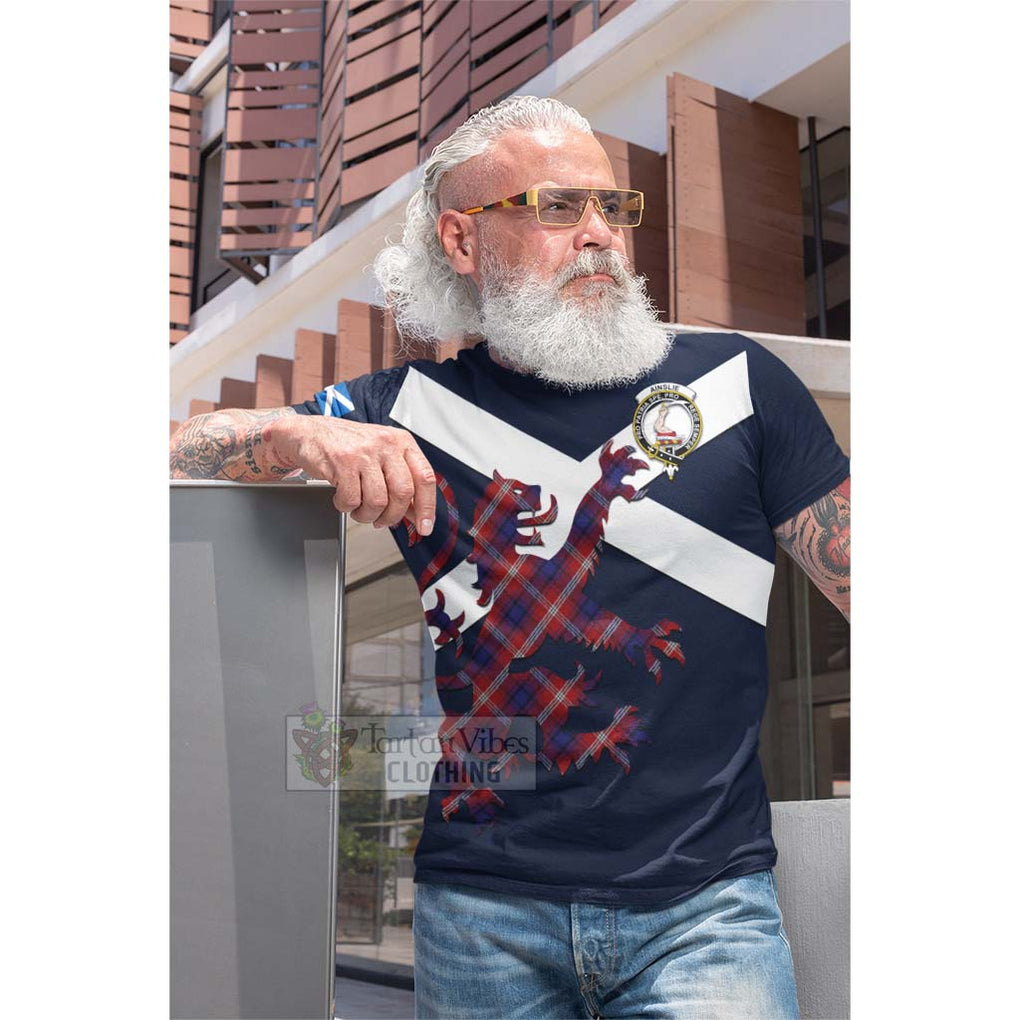 Tartan Vibes Clothing Ainslie Tartan Lion Rampant Cotton T-shirt – Proudly Display Your Heritage with Alba Gu Brath and Clan Name