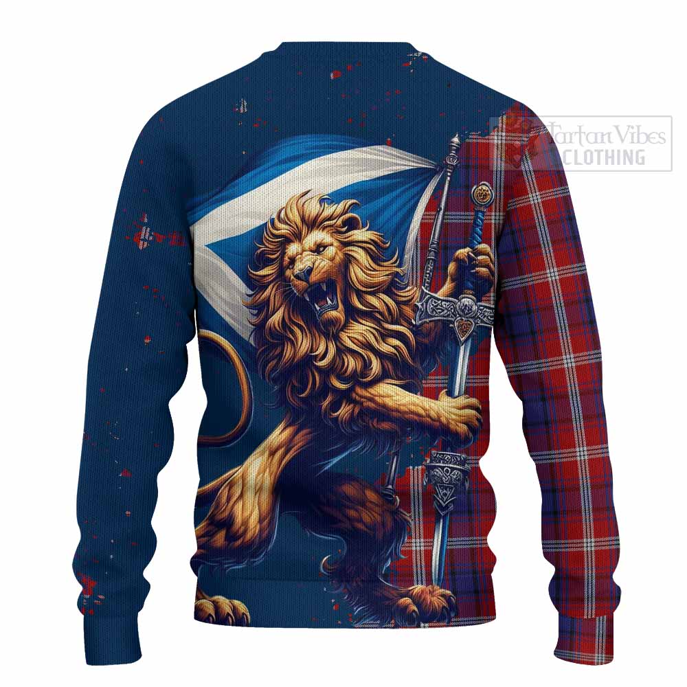 Tartan Vibes Clothing Ainslie Tartan Family Crest Knitted Sweater with Scottish Majestic Lion