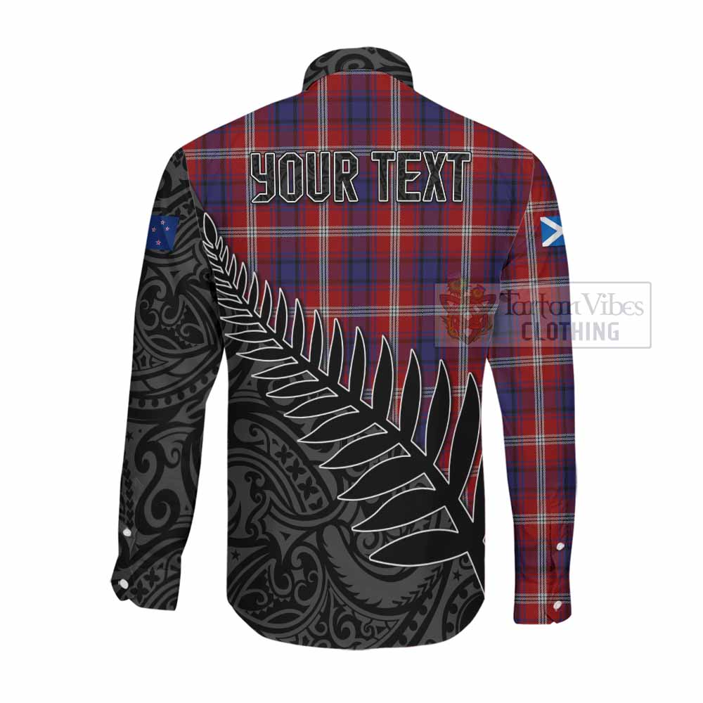 Tartan Vibes Clothing Ainslie Crest Tartan Long Sleeve Button Shirt with New Zealand Silver Fern Half Style