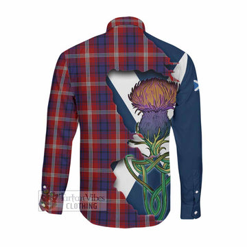 Ainslie Tartan Family Crest Long Sleeve Button Shirt Scottish Thistle Celtic Inspired Men's Shirt - Tartan Vibes Clothing