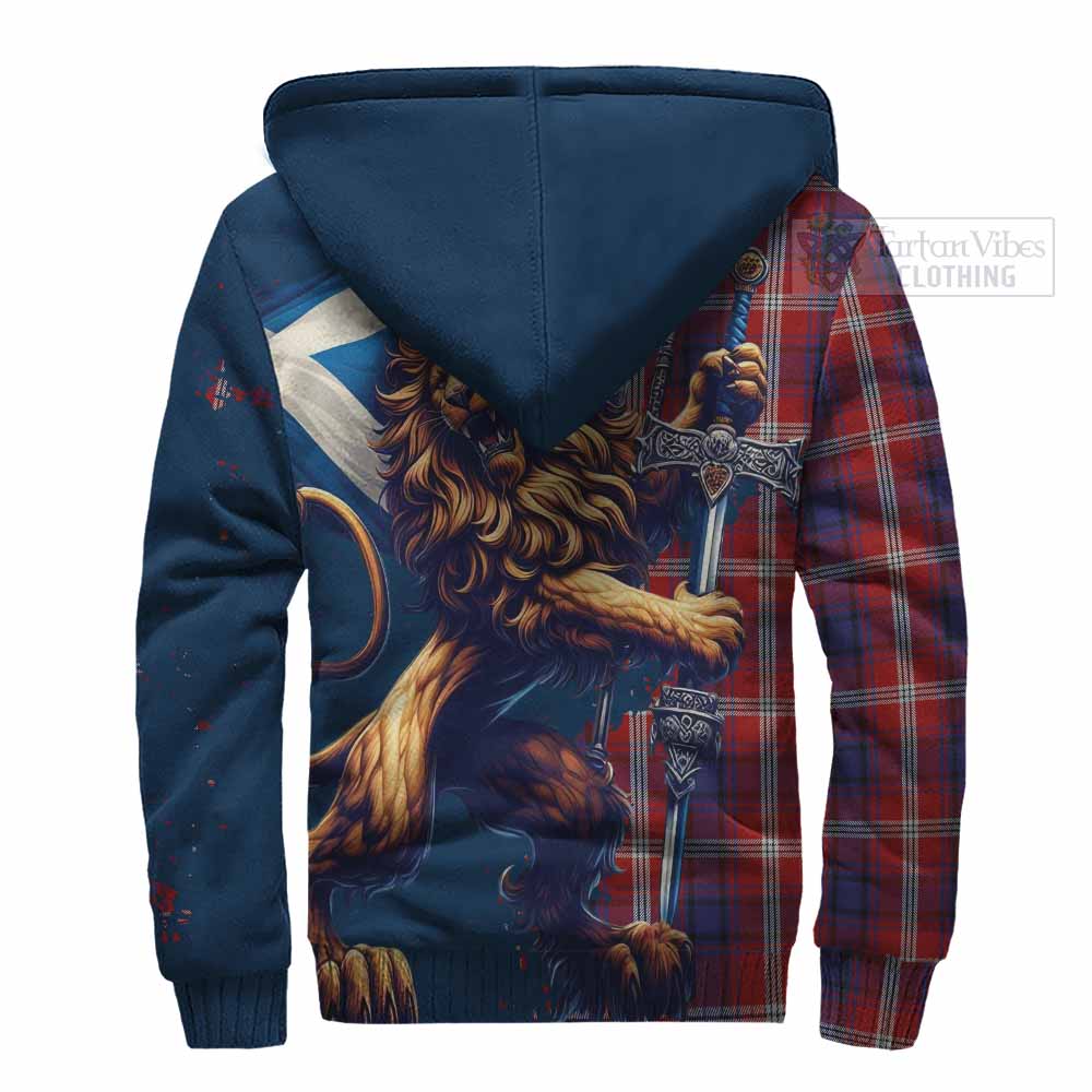 Tartan Vibes Clothing Ainslie Tartan Family Crest Sherpa Hoodie with Scottish Majestic Lion