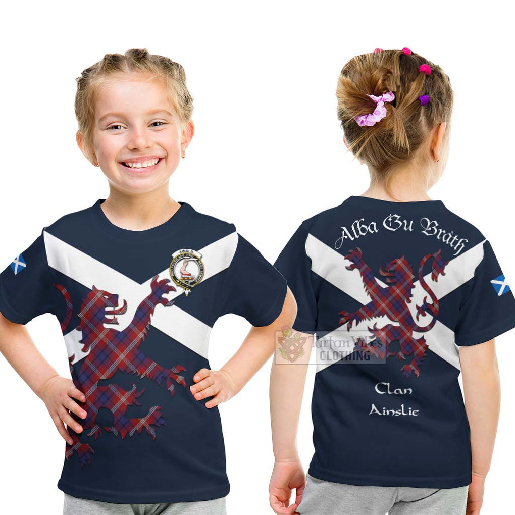 Tartan Vibes Clothing Ainslie Tartan Lion Rampant Kid T-Shirt – Proudly Display Your Heritage with Alba Gu Brath and Clan Name