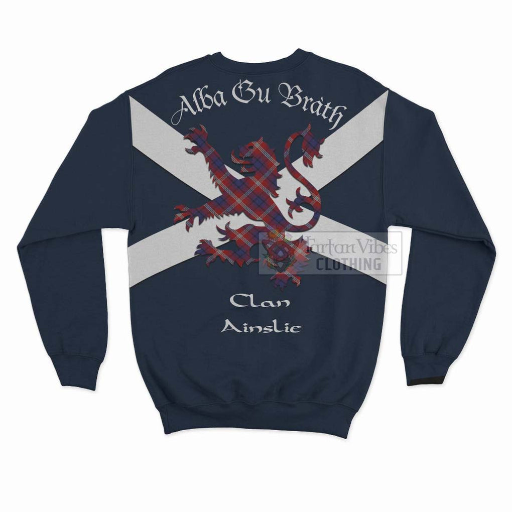 Tartan Vibes Clothing Ainslie Tartan Lion Rampant Sweatshirt – Proudly Display Your Heritage with Alba Gu Brath and Clan Name