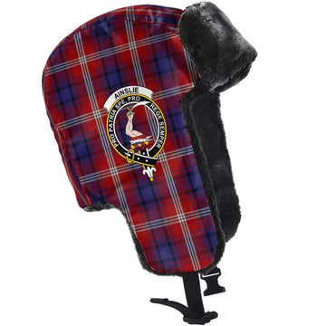 Ainslie Tartan Winter Trapper Hat with Family Crest