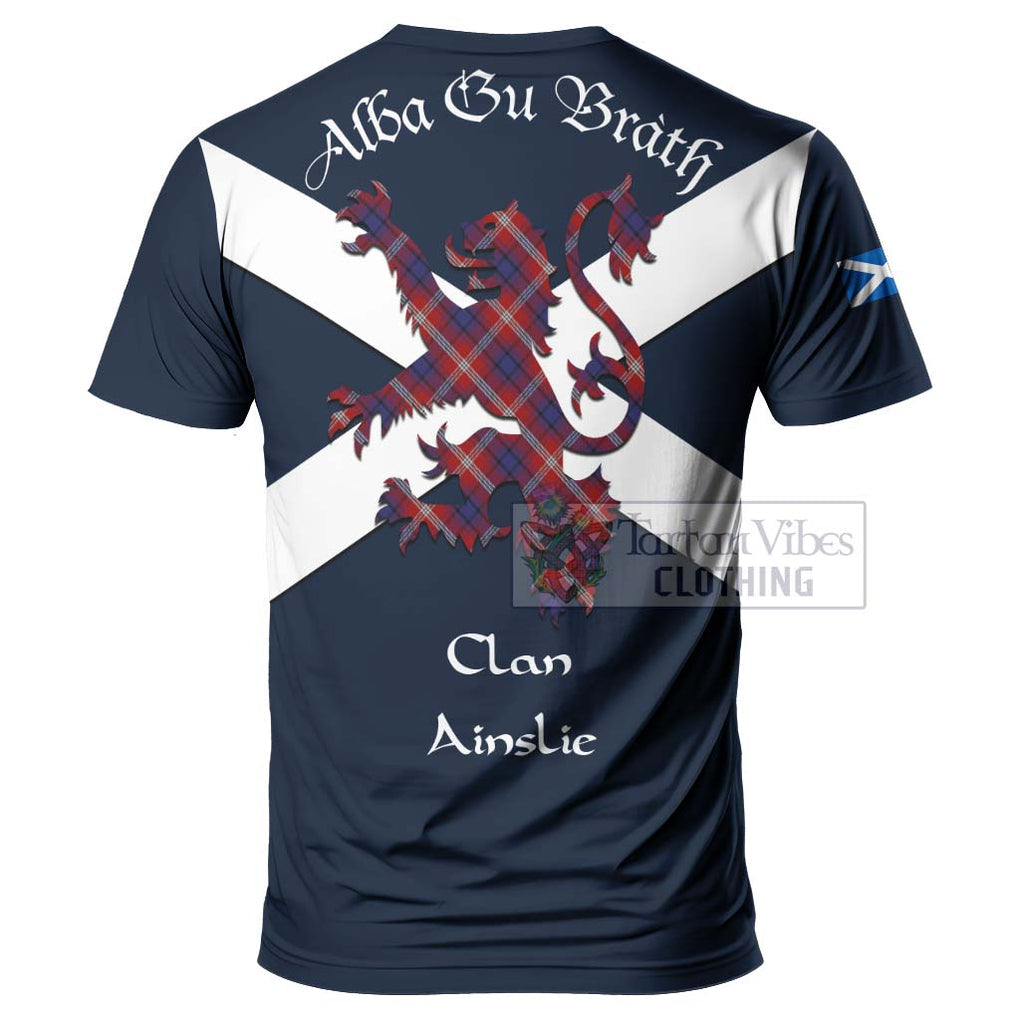 Tartan Vibes Clothing Ainslie Tartan Lion Rampant T-Shirt – Proudly Display Your Heritage with Alba Gu Brath and Clan Name