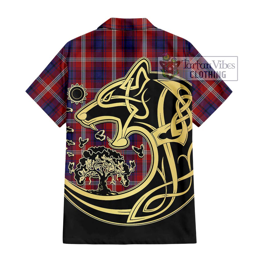 Ainslie Tartan Short Sleeve Button Shirt with Family Crest Celtic Wolf Style - Tartan Vibes Clothing