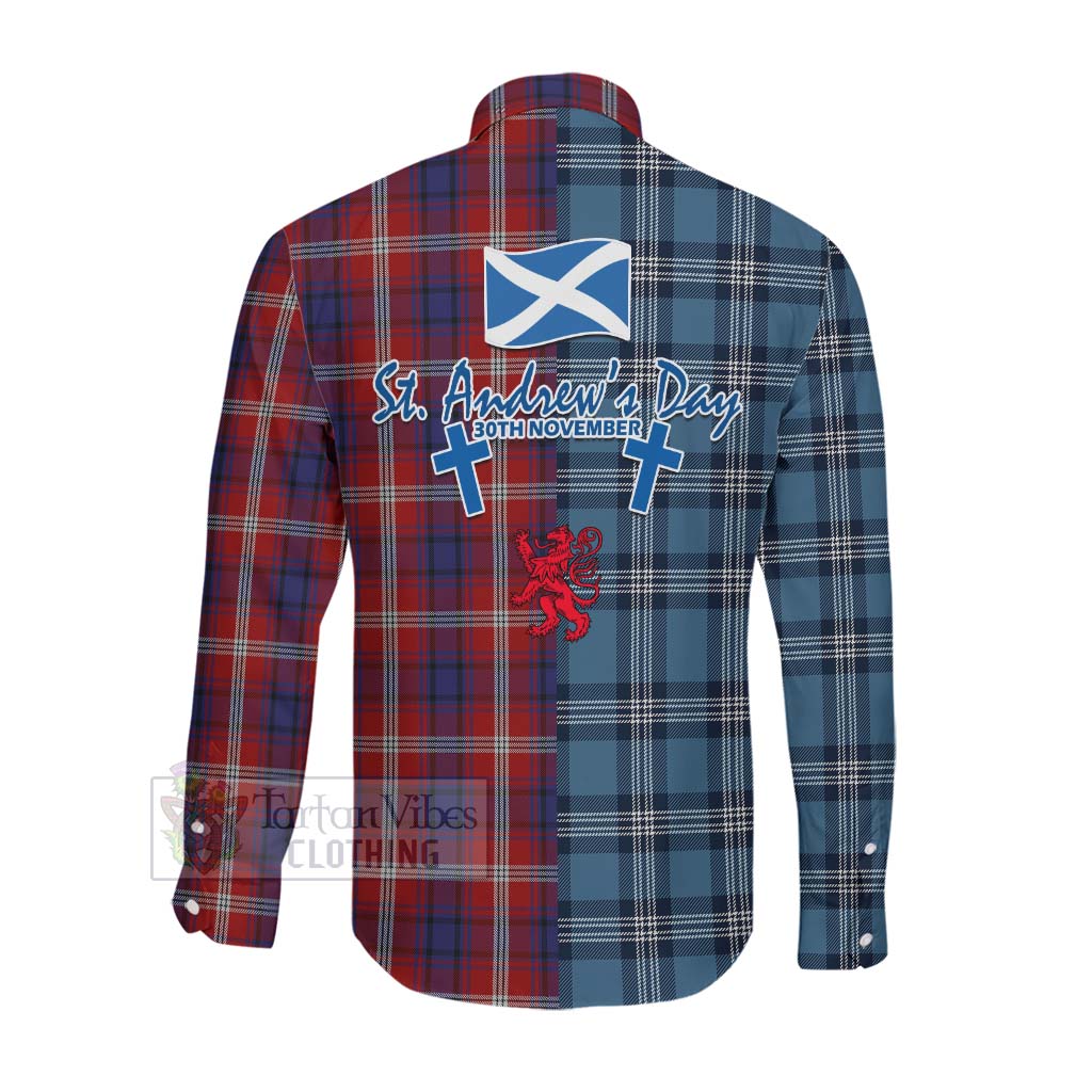 Tartan Vibes Clothing Ainslie Tartan Long Sleeve Button Shirt Happy St. Andrew's Day Half Tartan Style