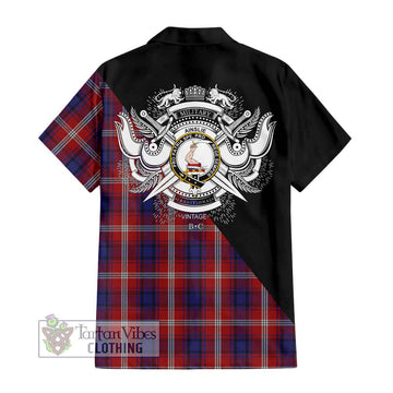 Ainslie Tartan Short Sleeve Button Shirt with Family Crest and Military Logo Style