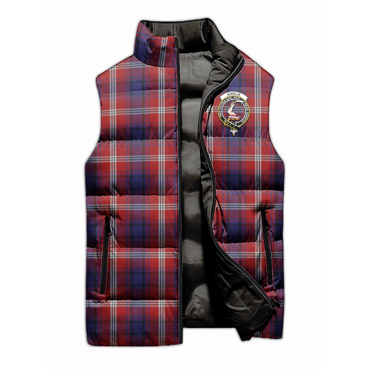 Ainslie Tartan Sleeveless Puffer Jacket with Family Crest - Tartanvibesclothing